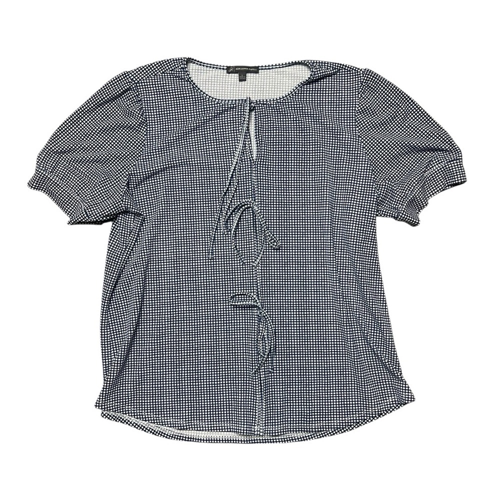 Adrianna Papell Tie Front Top Blue White Checkered Baby Doll Women’s Size Large